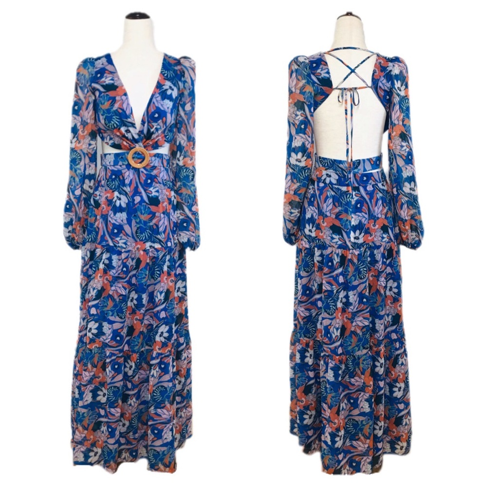 Gianni Bini Blue Floral Maxi Dress - Picture 2 of 12